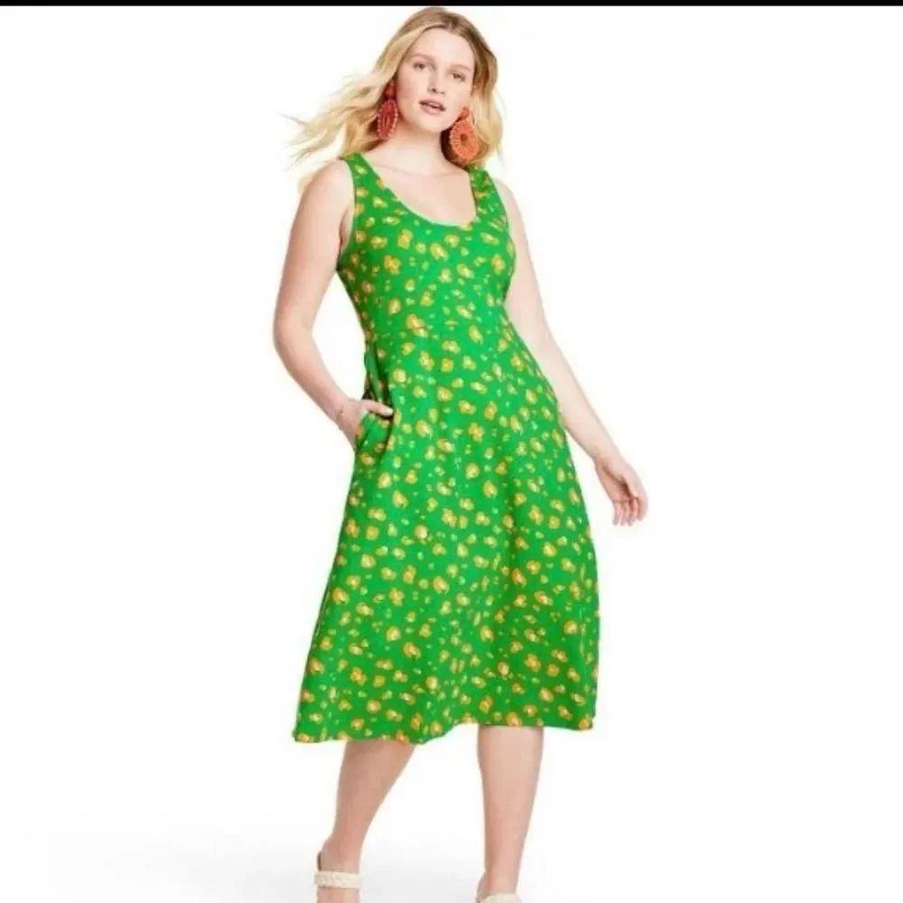 Tabitha Brown X Target S stretchable Green Orange Leopard Print Tank Dress NWT